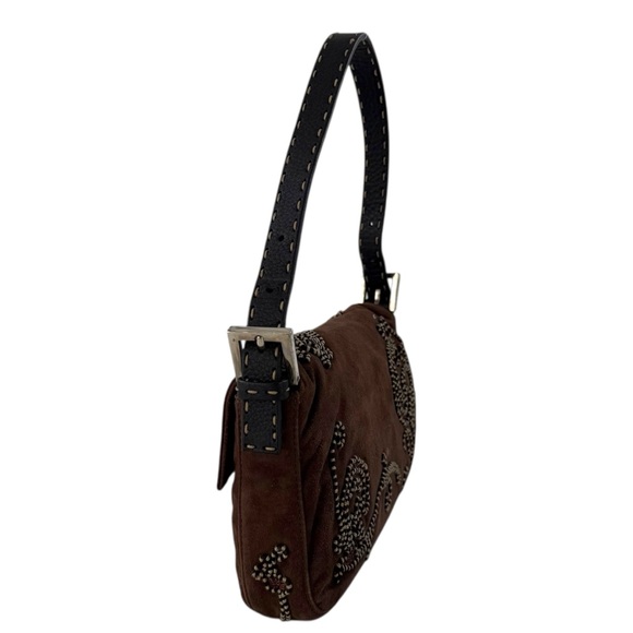 Fendi Embroidered Suede Baguette Shoulder Bag - Picture 5 of 9